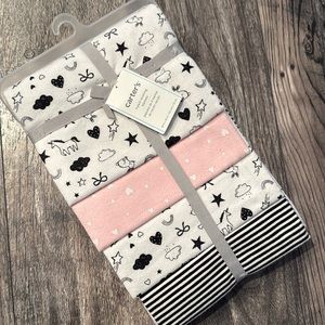 Carter's unicorn pink white black cotton receiving blankets set of 4 new